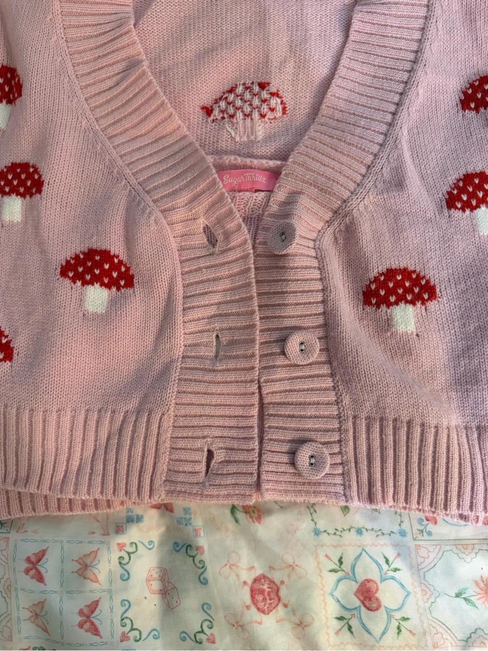 Sugar Thrillz Pink Mushroom Cami and Cardigan set - Picture 2 of 5